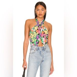 AFRM Rosa Bodysuit in Neon Garden. Size Small